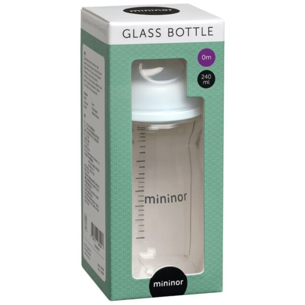 Szklana butelka do karmienia MININOR, 0 miesięcy, 240 ml,