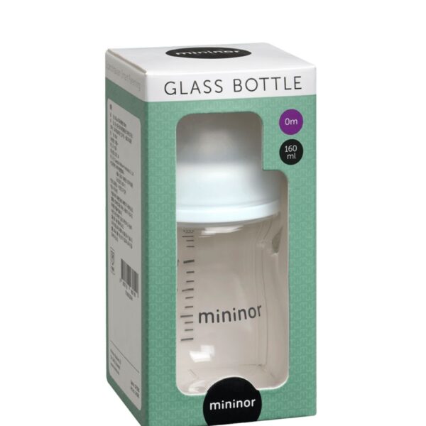 Szklana butelka do karmienia MININOR, 0 miesięcy, 160 ml